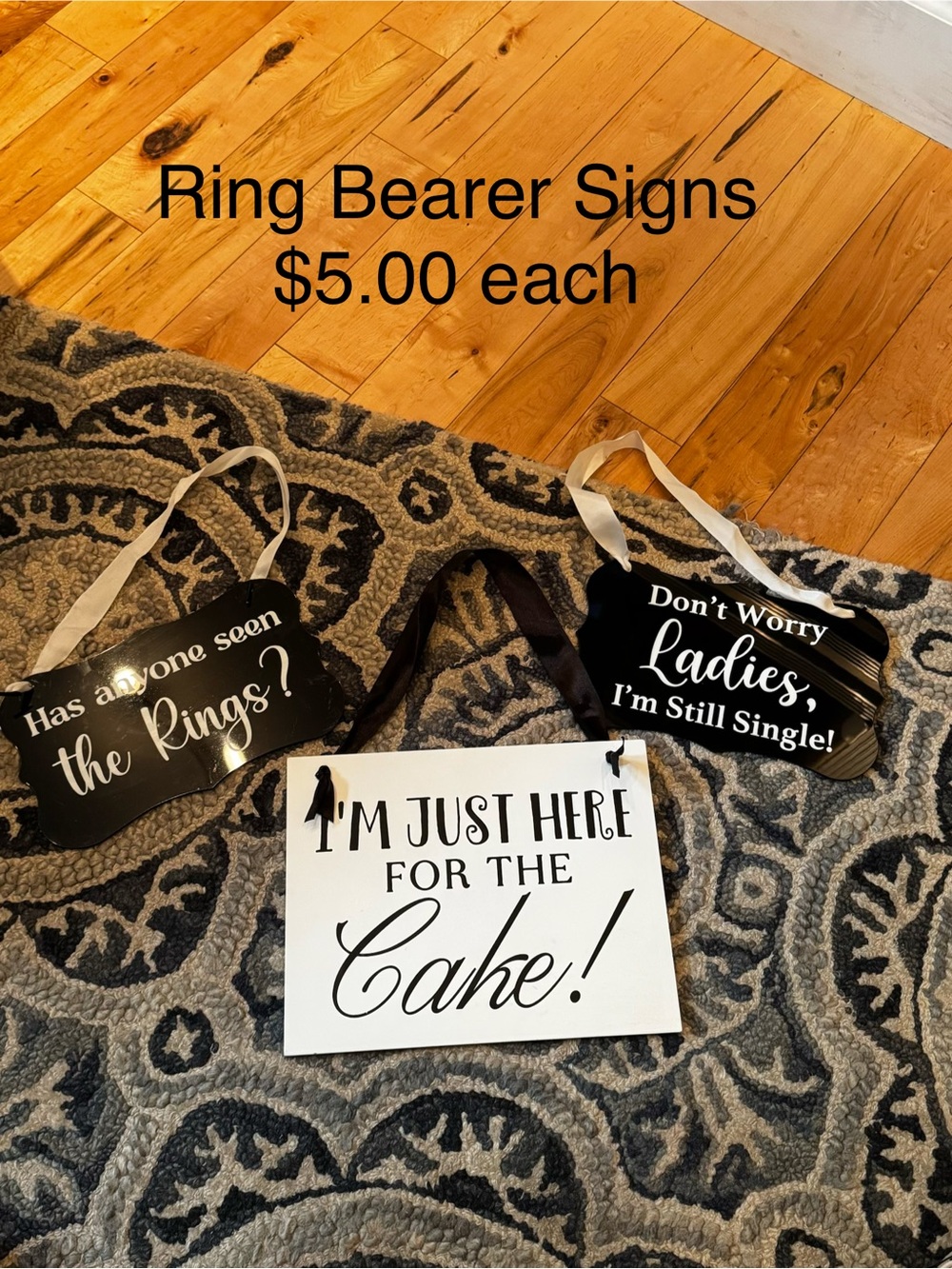 Set of 3 Wedding Ring Bearer Signs - Black & White